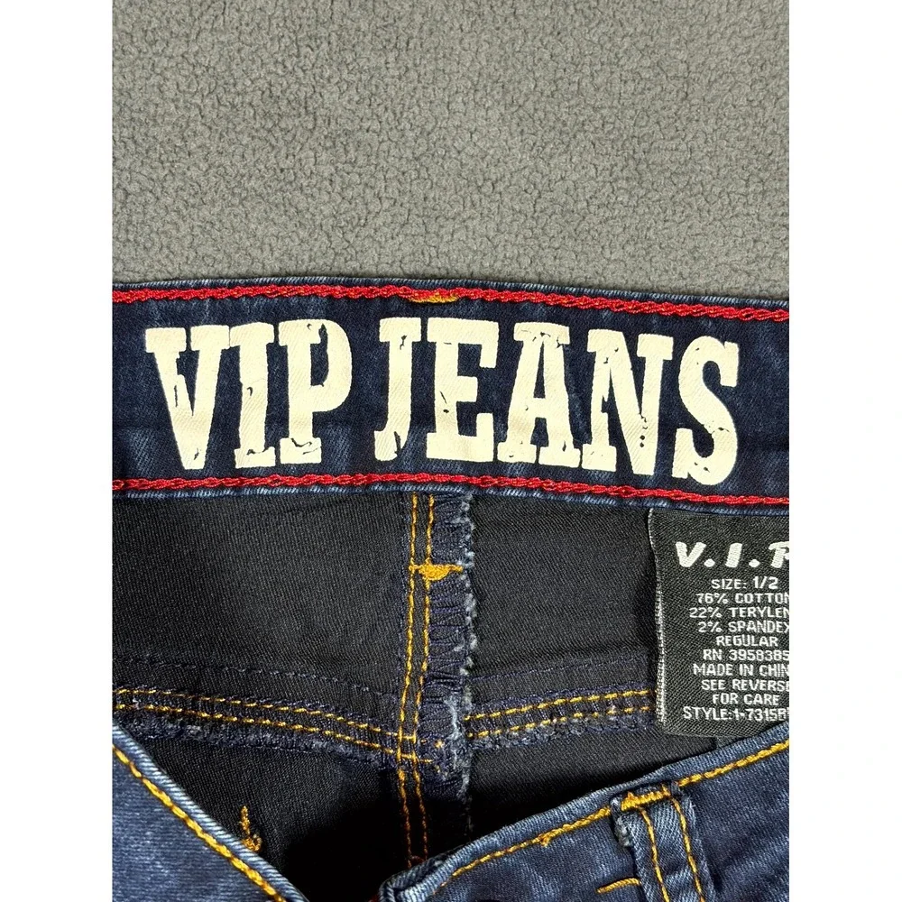 VIP Jeans Women 1/2 Blue Denim Medium Wash 5-Pockets Whiskered Skinny Leg Grunge